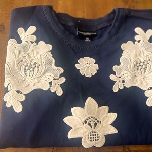 Victoria Beckham Target XS Navy Blue White Floral Applique Pullover Sweatshirt